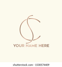 CS monogram.Typographic logo with line letter c and letter s overlapped.Rose gold lettering icon.Alphabet initials isolated on light background.Modern,elegant,beauty,fashion style.Signature branding.