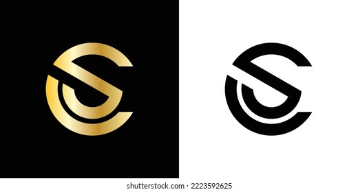 CS or SC letter logo design, CS or SC monogram initials letter logo concept, creative icon, gold color, vector, eps