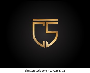CS shield shape Letter Design in gold color
