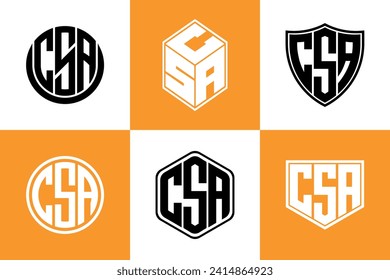 CSA initial letter geometric shape icon logo design vector. monogram, lettermark, circle, polygon, shield, symbol, emblem, elegant, abstract, wordmark, sign, art, typography, icon, geometric, shape