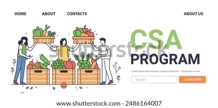 CSA Program organic farming community harvesting vegetables crates people eco-friendly sustainable agriculture website banner