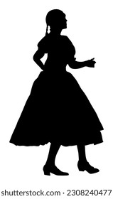 Csardas dancer girl vector silhouette illustration isolated on white. Hungary folklore. Bavarian woman on octobarfest. Polka dance performer. Balkan folk dance. Lady in Europe traditional festival.