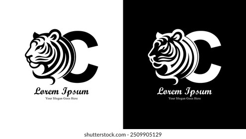 C-shaped logo design combined with a tiger's head