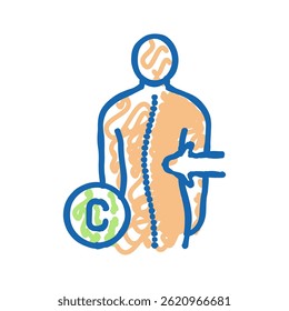 escoliose em forma de c ícone doodle esboço vetor. sinal de escoliose em forma de c. símbolo isolado ilustração