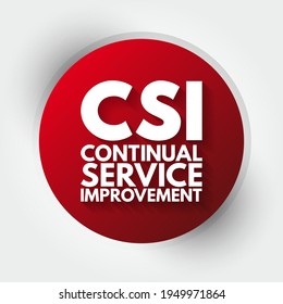 CSI Continual Service Improvement - method to identify and execute opportunities to make IT processes and services better, acronym text concept background