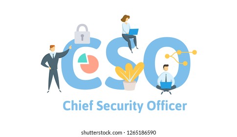 CSO, Chief Security Officer. Concept with keywords, letters, and icons. Colored flat vector illustration. Isolated on white background.