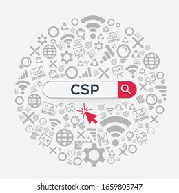 CSP mean (cloud service provider) Word written in search bar ,Vector illustration.