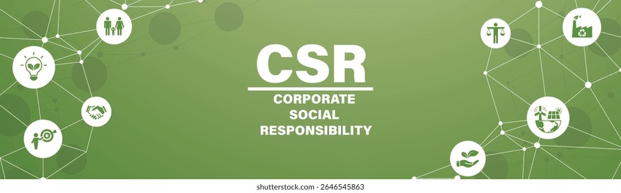 CSR banner web icon set vector illustration concept business and organization, Corporate social responsibility and giving back to the community.