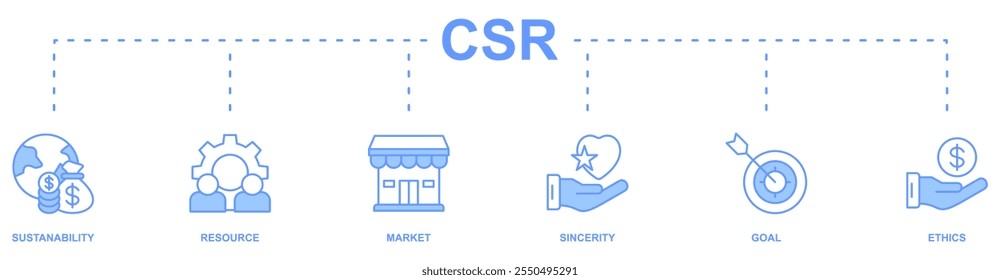 RSC Anuncio Web icono Ilustración vectorial concepto negocio y organización, responsabilidad social Corporativa y retribuir a la comunidad