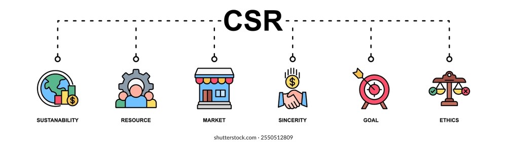 Ícone de vetor web de banner de CSR ilustração conceito de negócios e organização, Responsabilidade social corporativa e retribuição à comunidade