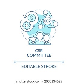 CSR Committee Blue Concept Icon. Board Of Directors Abstract Idea Thin Line Illustration. Corporate Social Responsibility. Finance Management. Vector Isolated Outline Color Drawing. Editable Stroke