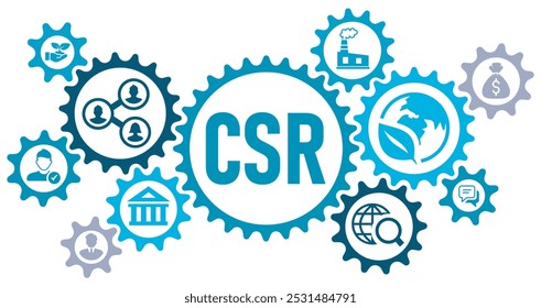 conceito CSR banner web website ícones ilustração vetorial com um ícones de responsabilidade corporativa, social, dando de volta à comunidade em fundo branco ícones editáveis,