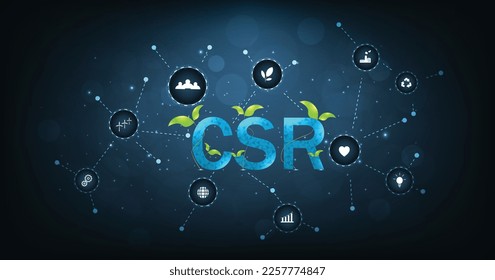 CSR concept for business and organization.Corporate social responsibility and giving back to the community on a blue background. modern business concept.	