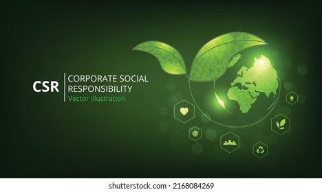  CSR Concept Design.Corporate Social Responsibility And Giving Back To The Community On A Green Background.modern Business Concept.