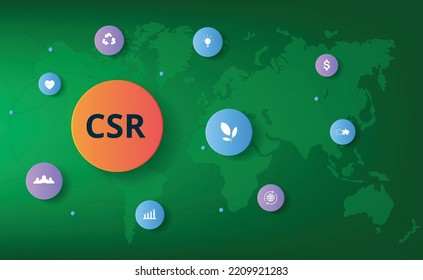  CSR concept design.Corporate social responsibility and giving back to the community on a green background.modern business concept.