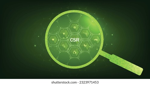 CSR concept design.Corporate social responsibility and giving back to the community on a green background. modern business concept.	