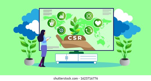 CSR concept illustration. Corporate social responsibility word,  design illustration with icons, for website template banner design , vector illustration