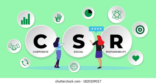 CSR concept illustration. Corporate social responsibility word, design illustration with icons, for website template banner design , vector illustration