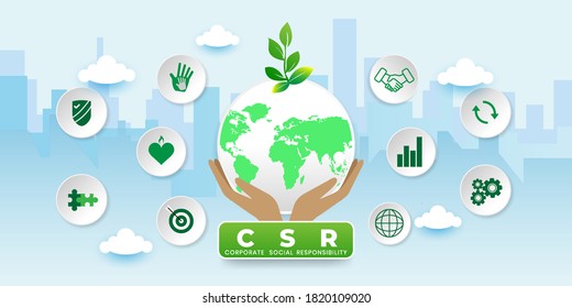 CSR concept illustration. Corporate social responsibility word, design illustration with icons, for website template banner design , vector illustration