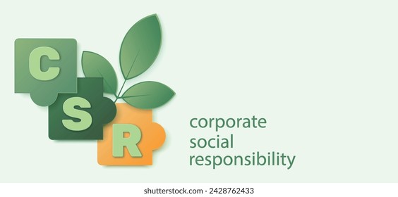 CSR concept on green vector background. Corporate social responsible icon with puzzles .Business and environment. Web Banner. Vector design