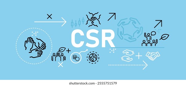 CSR corporate social responsibility company green ethics web header illustration concept with icon flat bright blue color