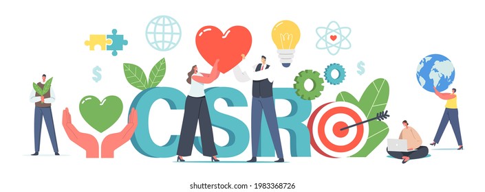 Csr, Corporate Social Responsibility Concept with Tiny Characters. Ethical and Honest Business Strategy for Sustainable and Fair Rights Organization Management. Cartoon People Vector Illustration