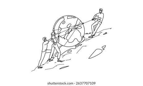 csr corporate social responsibility vector. environment green, responsible business, management strategy csr corporate social responsibility character. people black line pencil drawing illustration