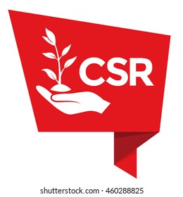 CSR : Corporate Social Responsibility Vector - Red flat origami material icon for website or app