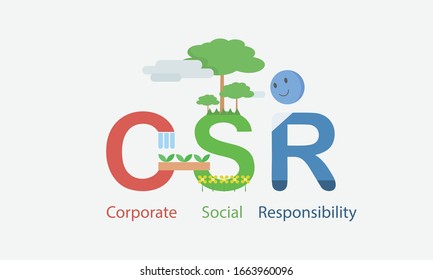 CSR : Corporate social responsibility word lettering typography design,Web banner header,Vector illustration 