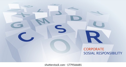 CSR creative background. Corporate social responsibility concept with  abbreviation on cubes among other letters.