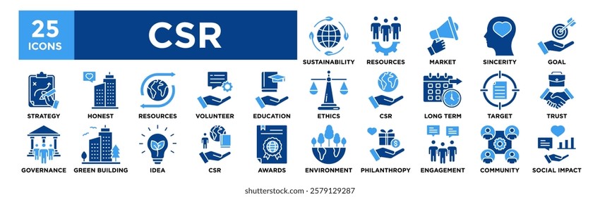 CSR icon collection set. Containing design environmental, csr, responsibility, green, business, social, environment, corporate	
