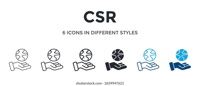 Ícone Csr Em Ilustração De Vetor De Estilo Diferente. Projetado Em Linha Fina, Linha Regular, Linha Em Negrito, Glifo, Linha De Cor E Estilo De Glifo De Cor Pode Ser Usado Para Web
