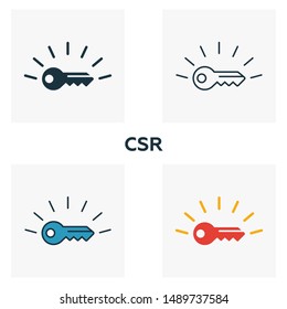 Csr icon set. Four elements in diferent styles from business ethics icons collection. Creative csr icons filled, outline, colored and flat symbols.