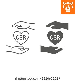 CSR line and solid icon, outline style icon for web site or mobile app, hand and heart , social organization vector icon, simple vector illustration, vector graphics with editable strokes.