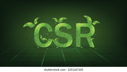 CSR on green background.Corporate social responsibility and giving back to the community on a green background.modern business concept.