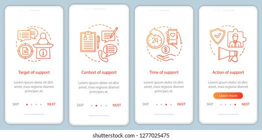 CSR onboarding mobile app page screen vector template. Corporate social responsibility. Social license walkthrough website. Target, context, time, action of support. UX, UI, GUI smartphone interface