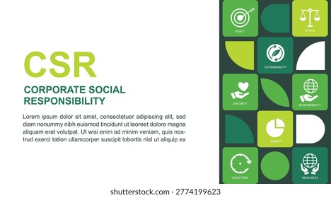 CSR Social Responsibility Concept Background with Key Aspects of Corporate Responsibility, Modern Vector Illustration