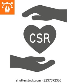 CSR solid icon, glyph style icon for web site or mobile app, hand and heart , social organization vector icon, simple vector illustration, vector graphics with editable strokes.