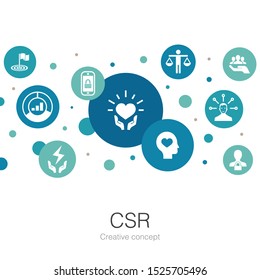 CSR trendy circle template with simple icons. Contains such elements as responsibility, sustainability, ethics, goal  