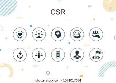 CSR trendy Infographic template. Thin line design with responsibility, sustainability, ethics, goal icons