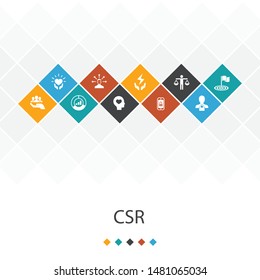 CSR trendy UI template infographics concept.responsibility, sustainability, ethics, goal simple icons
