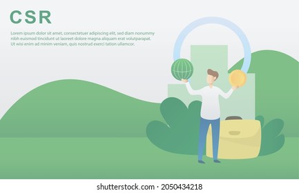 CSR-corporate Social Responsibility Concept In Business Concept,Idea And Vision Of Sustainable Corporate Growth,environmental Friendly,Vector Illustration.