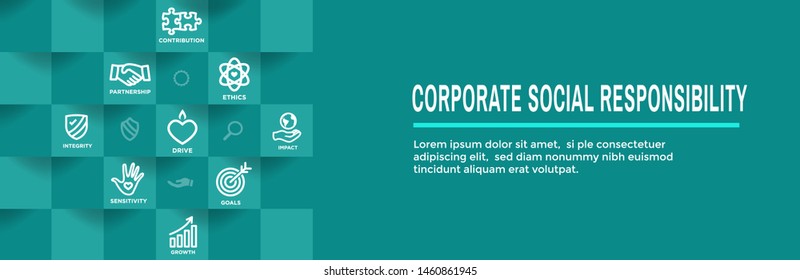 CSR-Corporate Social Responsibility Outline Icon Set & Web Header Banner