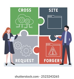 CSRF - cross site request forgery acronym, business concept. word lettering typography design illustration with line icons and ornaments. Internet web site promotion concept vector layout.