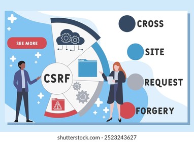 CSRF - cross site request forgery acronym, business concept. word lettering typography design illustration with line icons and ornaments. Internet web site promotion concept vector layout.