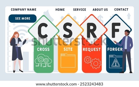 CSRF - cross site request forgery acronym, business concept. word lettering typography design illustration with line icons and ornaments. Internet web site promotion concept vector layout.