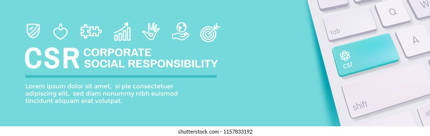 CSR-Social Responsibility Web Banner Icon Set & Web Header Banner w Honesty, integrity, collaboration, etc 