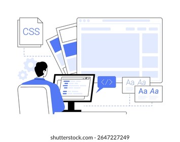 CSS code isolated cartoon vector illustrations. IT company developer adding fonts and colors to website, design web page, coding and programming process, modern technology vector cartoon.