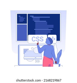 CSS code isolated concept vector illustration. Developer creating design web page, adding fonts and colors, IT company worker, programming and coding, front end development vector concept.