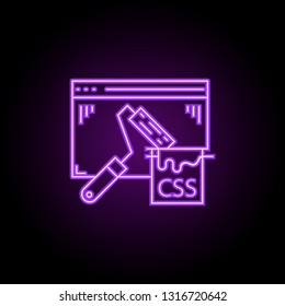 css coding icon. Elements of Web development in neon style icons. Simple icon for websites, web design, mobile app, info graphics
